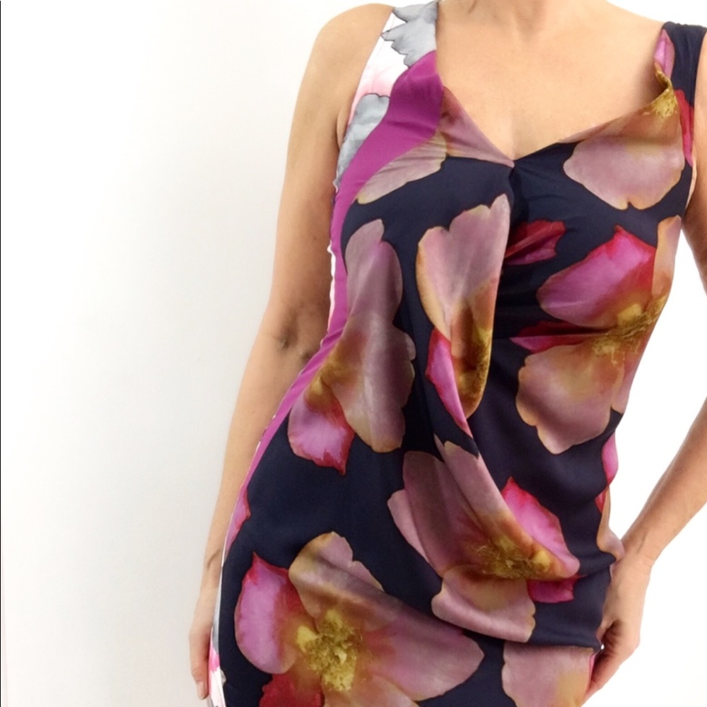 NEW SILK TUNIC DRESS BLOUSE OVERSIZED FLORAL PRINT
